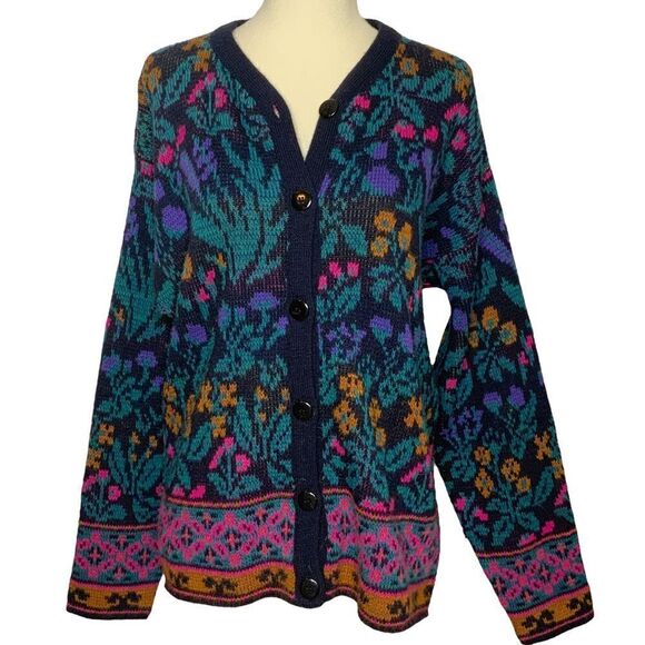 JUSTINE TODD Vintage Flower Button-Up Cardigan size M - Picture 1 of 14